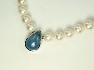Perlencollier mit Aquamarin